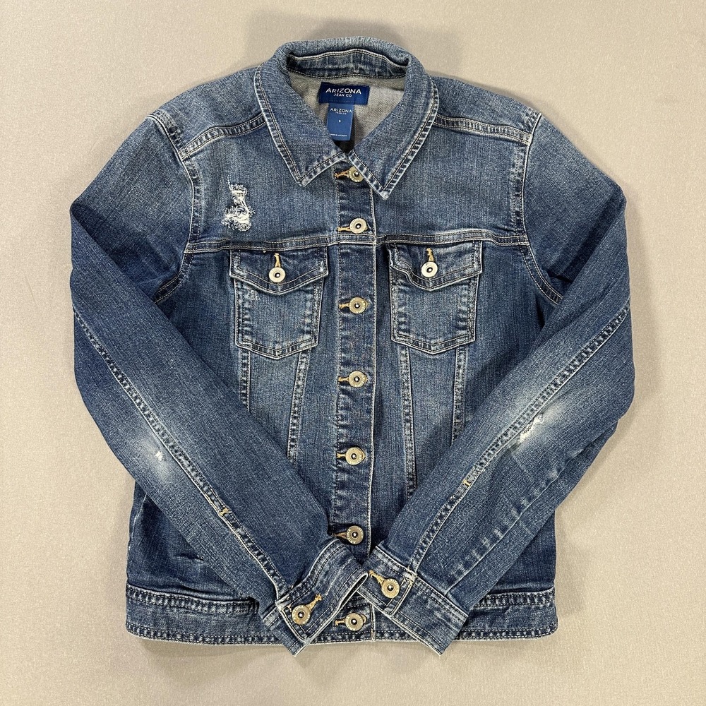 Arizona Jean Co Jacket Juniors Small Blue Denim Button Front‎ Pockets Casual